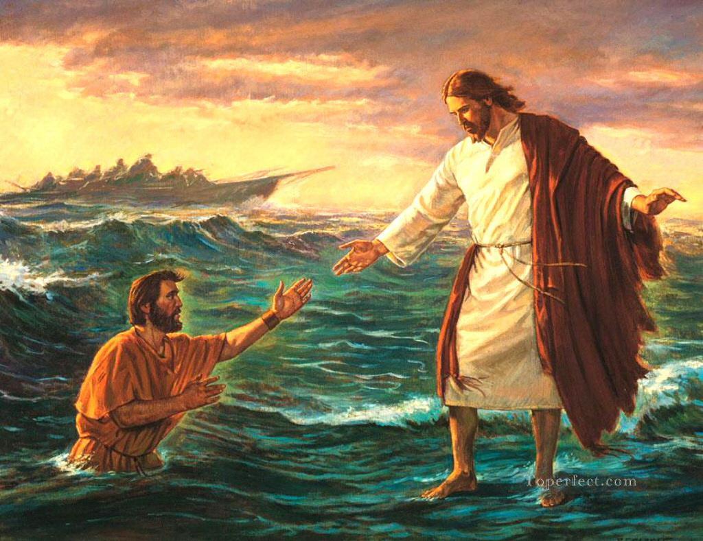 海上のイエス・キリスト油絵